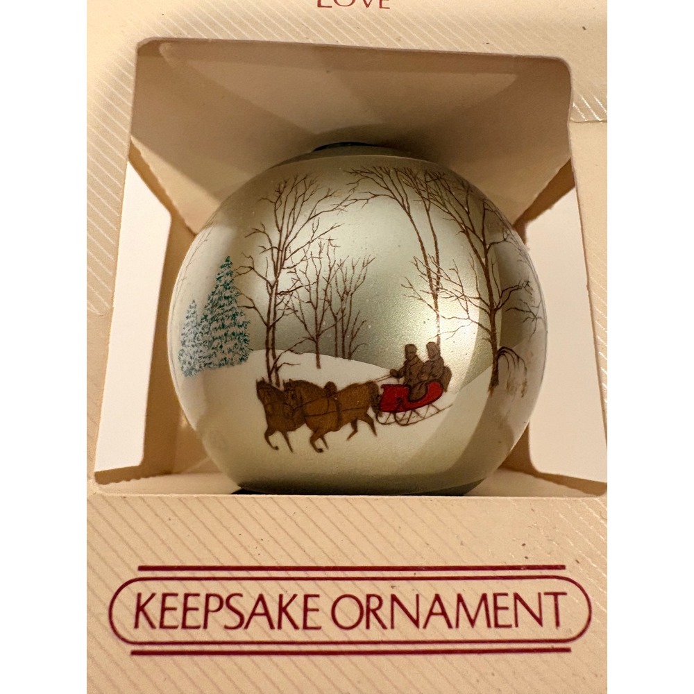 Vintage‎ 1983 Hallmark Keepsake Ornament Love Glass Ball Sleigh Winter Scene Box